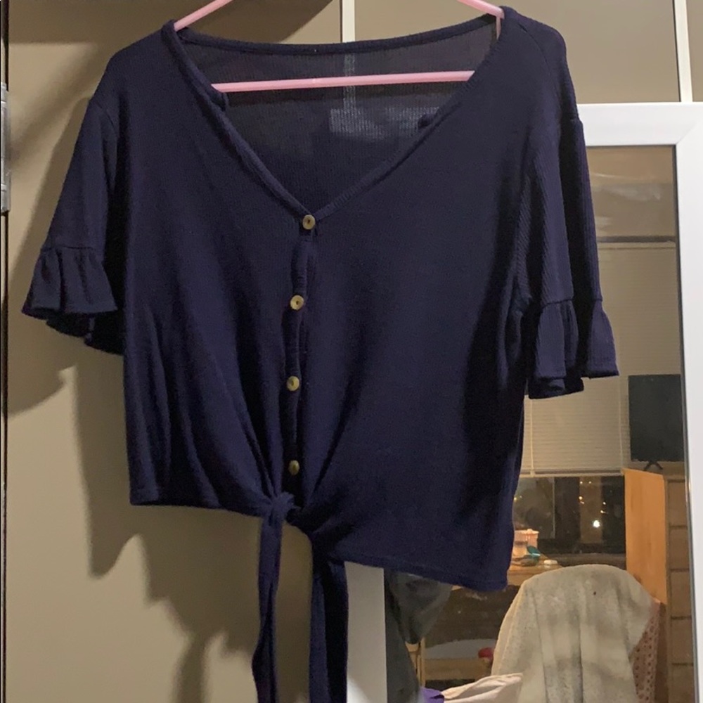 Blue Short Flare Sleeve Top